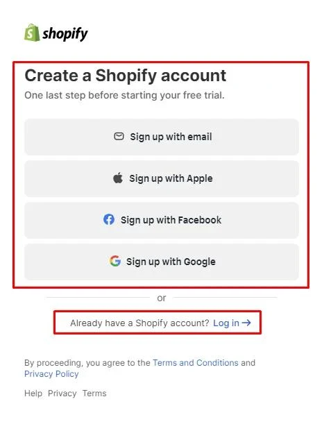 注册Shopify商店