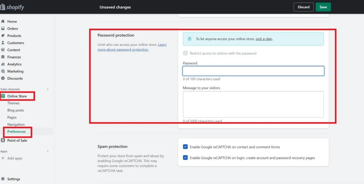 设置Password Protection（密码保护）