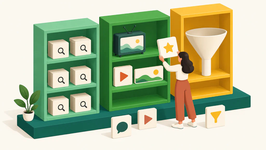 Sponsored ads, Display, Video, and Audio, and Full-Funnel Campaigns as three campaign types on one platform