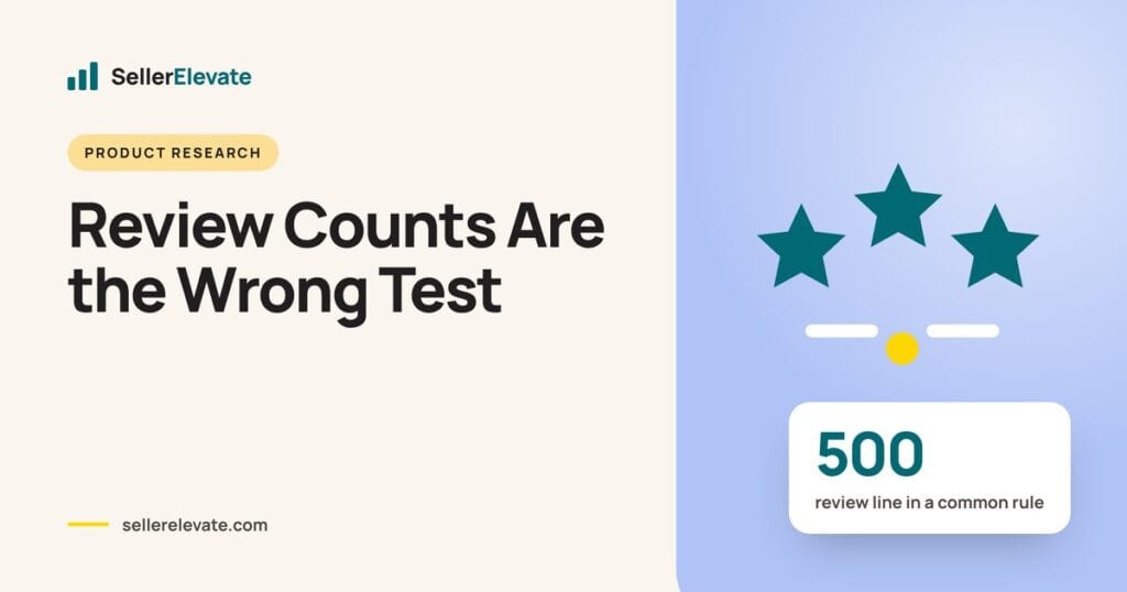 Star rating graphic with the headline Review Counts Are the Wrong Test and the common 500-review rule of thumb